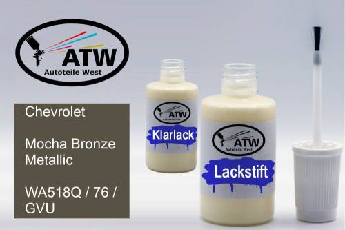 Chevrolet, Mocha Bronze Metallic, WA518Q / 76 / GVU: 20ml Lackstift + 20ml Klarlack - Set, von ATW Autoteile West.